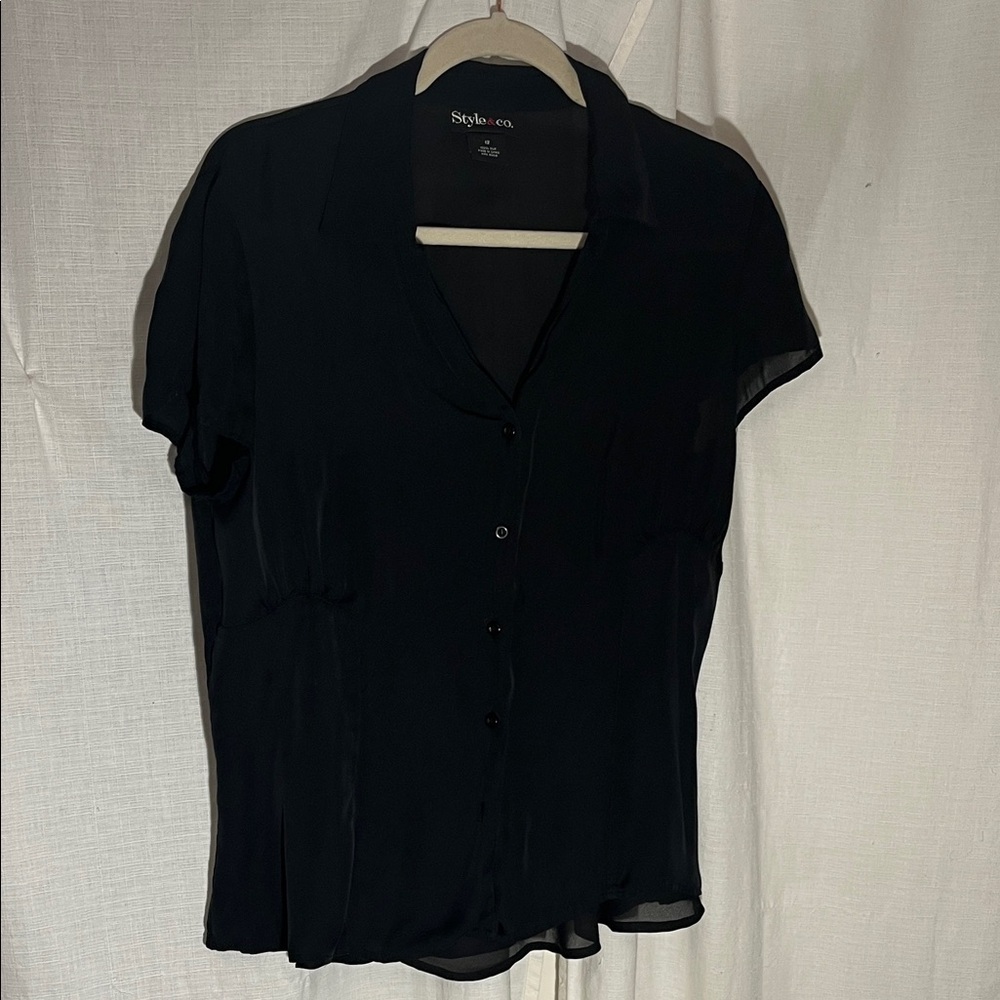 Style & Co Silk Black Button Up Blouse Size 12
